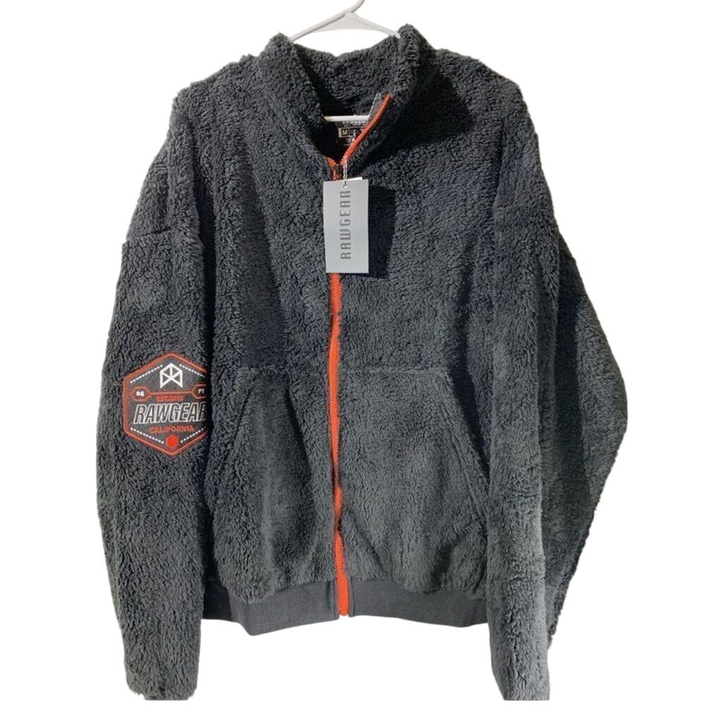 RAW GEAR Fleece Jacket w/ Red Zipper & Embroidery, & Patch on Sleeve, Size Small